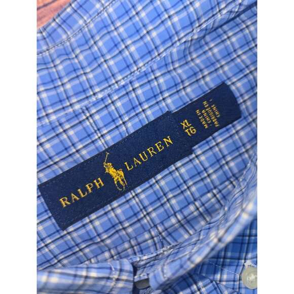 Ralph Lauren Mens Classic Fit Blue Plaid Dress Shirt XL - Picture 5 of 8